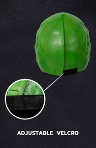 Chiusura regolabile in velcro sul retro della maschera aliena verde in lattice