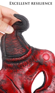 Detail showing high resilience and flexible texture of the devil horn monster mask
