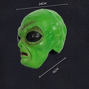Maschera da alieno verde in lattice per Halloween e cosplay, dimensioni 24cm per 15cm