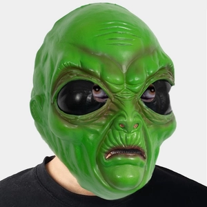 Maschera da alieno verde realistica in lattice per Halloween e feste in maschera