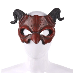 Scary Halloween Demon Mask With Ram Horns PU Foam Half Face Costume For Carnival Masquerade Party Cosplay Accessory