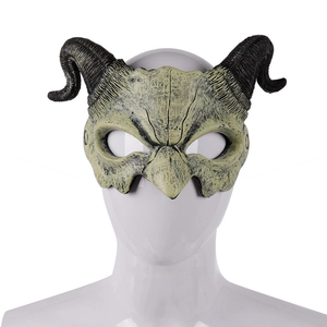 Halloween demon mask with ram horns and lifelike skin texture for masquerade parties