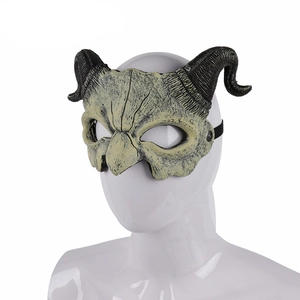 Halloween devil ram horn half face mask with realistic bone texture and elastic strap