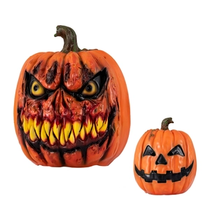 Halloween pumpkin set with spooky rotten textures and sharp fangs on white background