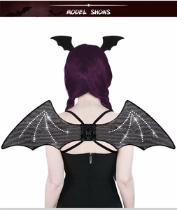 Detail von schwarzem Halloween-Fledermausflügel-Haarreif-Set mit silbernen Strasssteinen