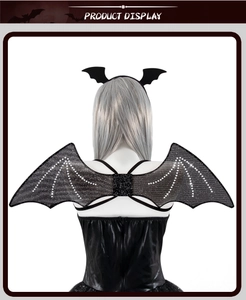 Glitzerndes schwarzes Fledermausflügel und Stirnband Set für Halloween Kostüme
