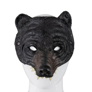 Realistic Black Bear Mask PU Material Furry Texture With Fangs For Halloween Carnival Masquerade Cosplay Party Prop