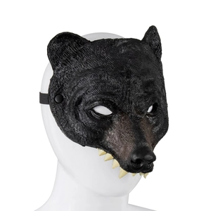Realistic black bear latex half mask with detailed fur texture for carnival cosplay