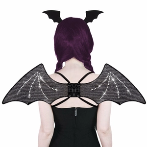Halloween Fledermausflügel Set mit Strasssteinen und passendem Fledermaus Stirnband für Cosplay