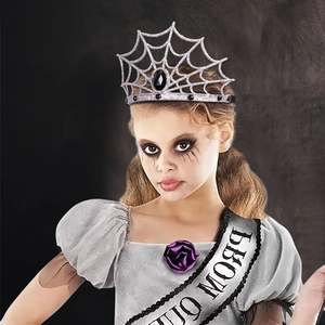 Corona de reina telaraña con purpurina plateada y gemas negras para cosplay Halloween