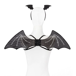 Funkelndes schwarzes Fledermausflügel-Set mit Stirnband für Halloween-Party-Cosplay
