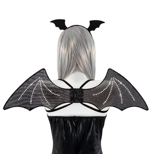 Glitzerndes schwarzes Fledermaus-Flügel Set mit Stirnband für Halloween Kostümparty