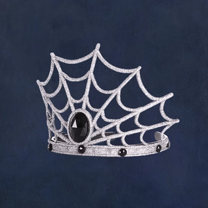 Corona de telaraña plateada brillante con gemas negras para Halloween y disfraces góticos