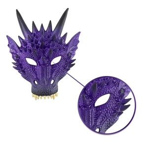 Masque de dragon violet pour cosplay d'Halloween enfant avec écailles et dents réalistes