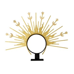 Golden sun star moon goddess crown headpiece with glitter finish for costume parties