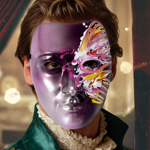 Artistic Splatter Paint Masquerade Mask For Men Women Metallic Gold Purple Carnival Party Hand Painted Face Mask Costume Accessory