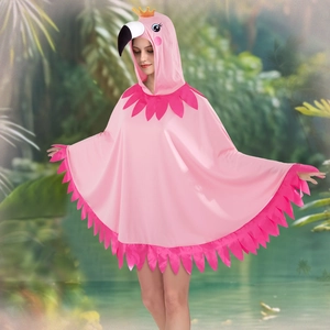 Cartoon Flamingo Hooded Cloak Cosplay Costume Milk Fiber Pink Animal Cape With Crown For Party Performance Women Teens
