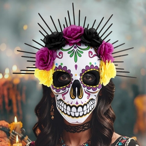 Day of the Dead floral mask with EVA skull design and vibrant crown for party costumes