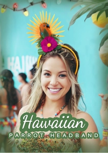 Detailansicht des Hawaii-Papageien-Haarreifs mit tropischer Blume und Party-Lichtern