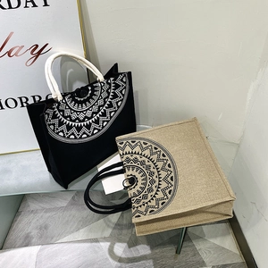 Bohemian canvas tote bags with geometric patterns and thick cotton rope handles