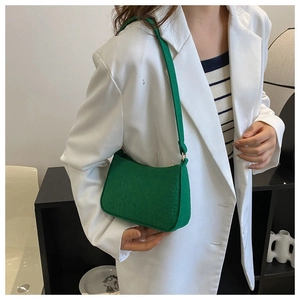 Gros plan du sac baguette vert à motif crocodile avec des détails dorés chic