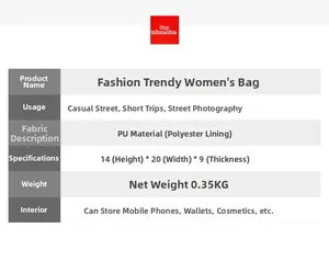 Detailed technical specifications and dimensions of the quilted chain crossbody bag