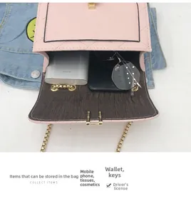 Interior view showing large capacity of pink quilted chain bag with magnetic closure