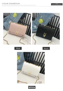 Close-up of quilted chain bags in pink, black, and white colors with metal hardware