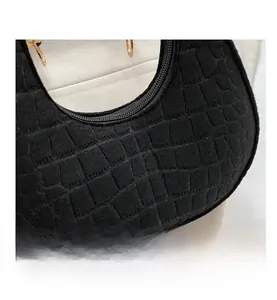 Close-up of black crocodile pattern leather texture with golden zipper on handbag