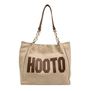 Chic autumn winter tote bag with letter print and leather handles in beige