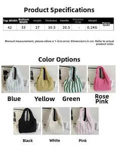 Detailed size specifications and color options for the bubble texture tote bag