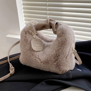 Women Faux Fur Crossbody Bag Versatile Plush Handbag With Knot Handle Detachable Shoulder Strap Fashion Winter Niche
