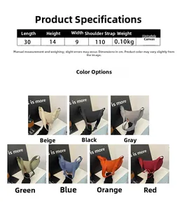 Spécifications de taille du sac bandoulière en toile avec sept options de couleurs