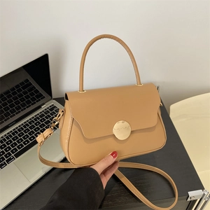 Retro PU Leather Crossbody Shoulder Bag For Women Minimalist Handbag With Round Metal Buckle Elegant Fashion Handbag