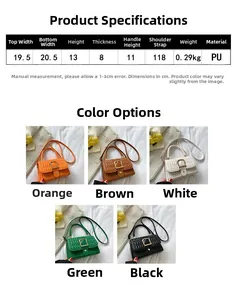Tabella taglie con dimensioni e colori per borsa a tracolla in pelle sintetica