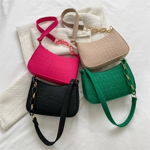 Sac à Épaule Femme Mode Motif Croco Feutre Cuir PU Minimaliste Petit Sac Carré Bandoulière Chaîne Décorative Sac à Main