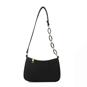 Sac sous le bras chic en relief crocodile noir avec chaîne dorée et design profilé