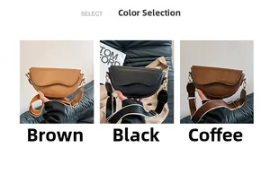 Saddle bag available in brown, black, and coffee colors with wide knit shoulder straps