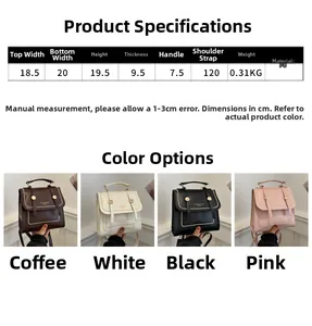 Size chart showing dimensions and PU leather material for this stylish commuter crossbody bag