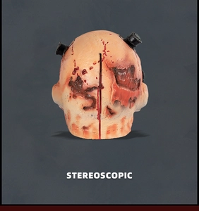 Macro shot of realistic zombie mask showing bloody scars and stereoscopic textures