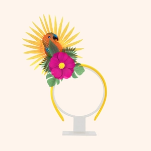 Tropischer Hawaii Party-Haarreif mit bunten Papageienblumen und LED-Lichtdekoration