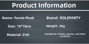 Detailed specifications of panda mask in EVA material with 18x18cm size and 28g weight