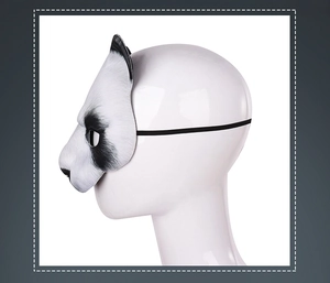 Side view of 3D panda EVA mask with realistic fur texture and elastic head strap