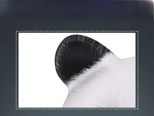 Close-up of the detailed plush faux fur texture and stitching on the 3D panda mask ear