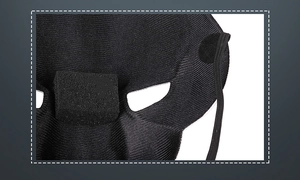 Detail of panda mask inner lining with soft black foam padding and elastic ear loops