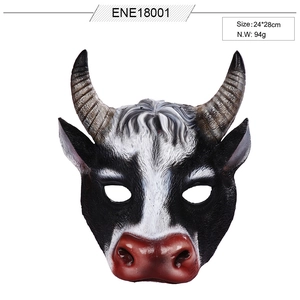 Realistic 3D foam cow half mask with spiral horns and cowhide pattern for Easter parties