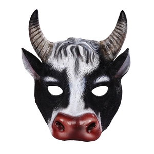Realistic 3D cow head half mask for parties made of soft PU foam with horns