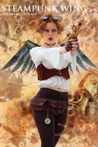 Steampunk mechanical wings detail featuring metallic gears and vintage bronze blade structure