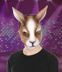 Realistic rabbit mask detail showing fine brown fur texture and long ears for cosplay party