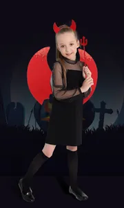 Costume da diavolo per bambini con vestito in rete stellata e cerchietto con corna